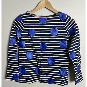 Mini Boden Ella Long Sleeve Breton Navy Striped Blue Spot Top Kids Size 10-11Y